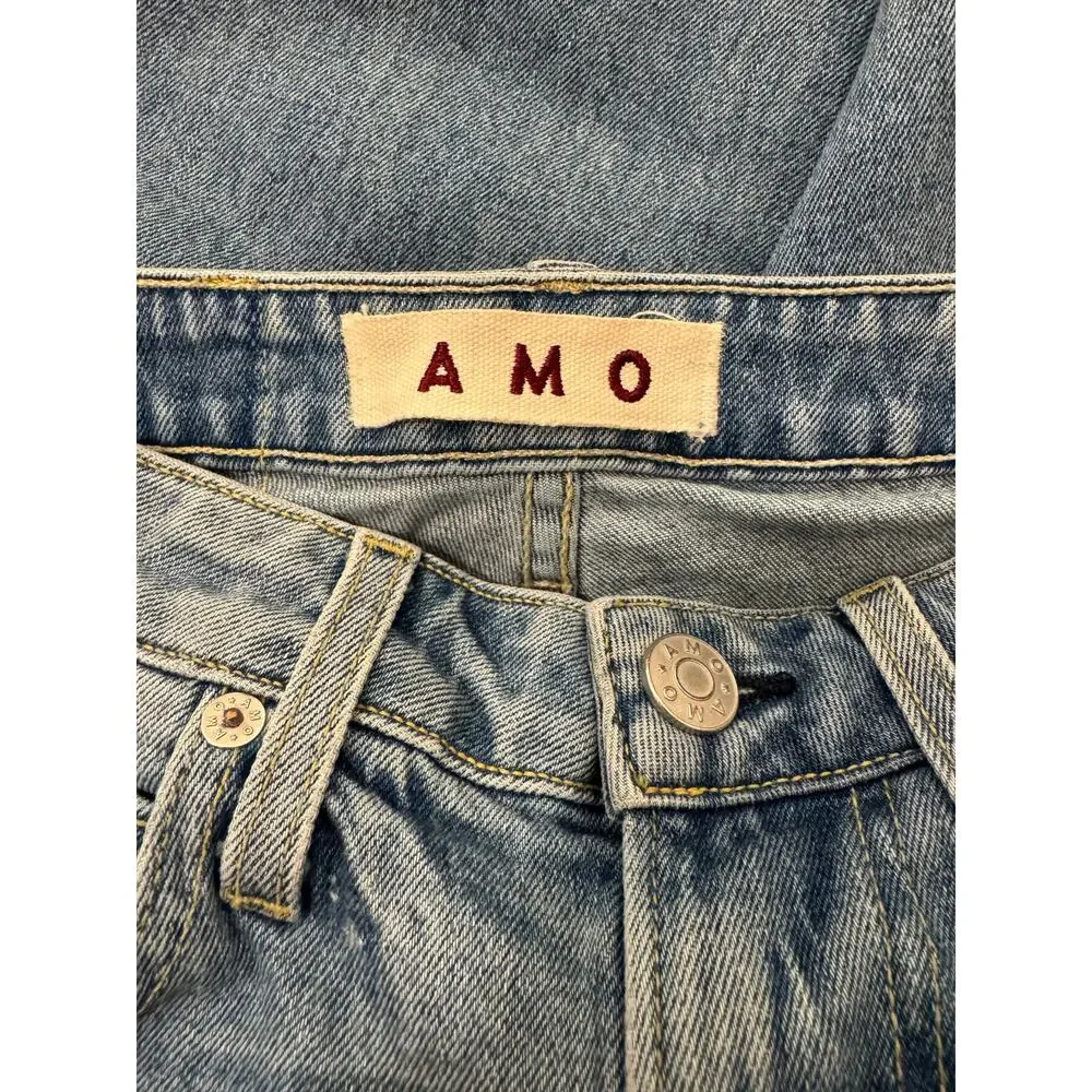 Amo High Rise Kick Crop Jeans Sz 25 Topanga Wash Chic Trendy Light Wash Flare - Picture 3 of 9